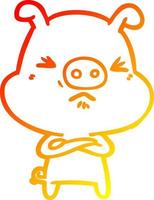 warm gradient line drawing cartoon grumpy pig vector