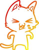 warm gradient line drawing cartoon cat hissing vector