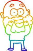 rainbow gradient line drawing cartoon crazy happy man with beard gasping vector