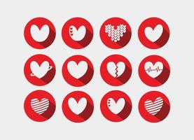 icono de corazón lindo en círculo rojo - conjunto de signos de icono de logotipo de amor vector