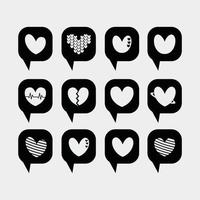emoji de amor de silueta en forma de burbuja cuadrada - lindo emoticono de amor en forma de burbuja cuadrada aislado en blanco vector