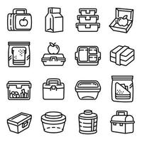 Lunchbox icons set, outline style vector