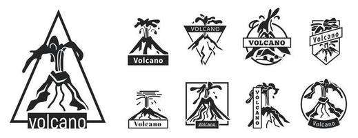 conjunto de iconos de volcán, estilo simple vector