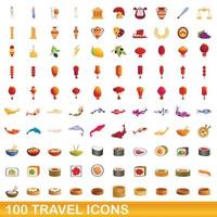 100 iconos de viaje, estilo de dibujos animados vector