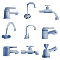 Faucet icons set, cartoon style vector