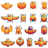 Scarab beetle icons set, cartoon style vector