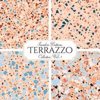 Terrazzo broken tile floor texture seamless pattern, vector abstract background with chaotic mosaic pieces, composed of natural stone, marble, glass and concrete imitations.