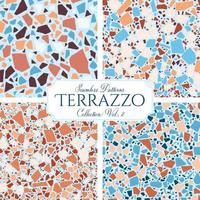 Terrazzo broken tile floor texture seamless pattern, vector abstract background with chaotic mosaic pieces, composed of natural stone, marble, glass and concrete imitations.