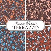 Terrazzo broken tile floor texture seamless pattern, vector abstract background with chaotic mosaic pieces, composed of natural stone, marble, glass and concrete imitations.