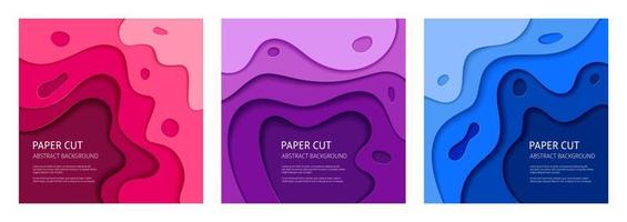 3d effect abstract background. Colorful cut out paper, set of 3 vector design templates.