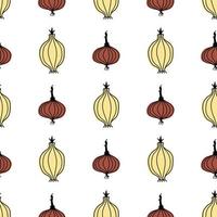 Seamless hand drawn vegetable pattern with onions. Vector doodle print for textile. Healthy food background.