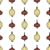 Seamless hand drawn vegetable pattern with onions. Vector doodle print for textile. Healthy food background.