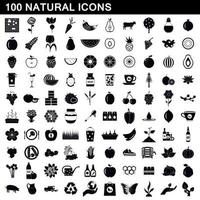 100 iconos naturales, estilo simple vector