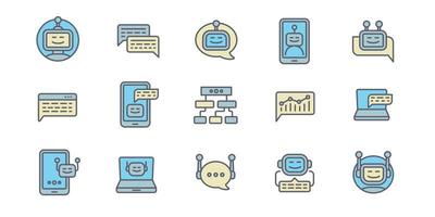 Chatbot icons set, outline style vector