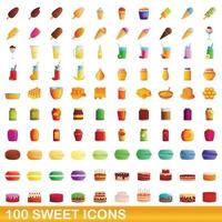 100 sweet icons set, cartoon style vector