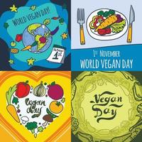 conjunto de banners de día vegano, estilo dibujado a mano vector