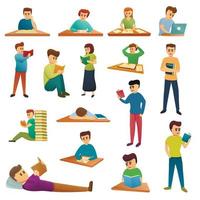 Preparation for exams icons set, cartoon style vector