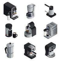 Coffee maker icons set, isometric style vector
