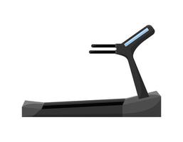 Treadmill isolated. Vector flat illustration of fitness equipment on white background. Sports design element side view. Black treadmill for endurance running