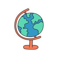 School geographical globe hand drawn. Doodle design element. Outline vector illustration