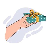 Hand giving a gift box isolated on white background. vector