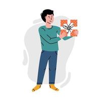 Man with the big gift box. vector