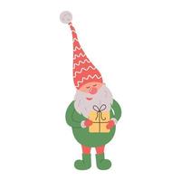 Cute gnome in santa hat on white background. Scandinavian christmas elve. vector