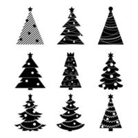 Black and white christmas trees collection. Set of vector Christmas trees icons on a white background.