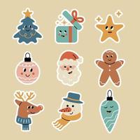 conjunto de pegatinas navideñas con lindos personajes de moda vector