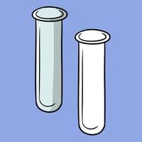 A set of pictures, a glass empty test tube for research and experiments, a vector illustration in cartoon style on a colored background