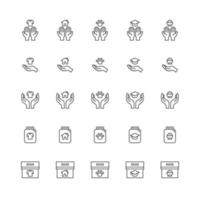 Donate and Charity line icons set.Helping hand, Volunteer help, donations and Care box. design vector