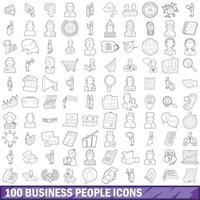 100 business people icons set, outline style vector