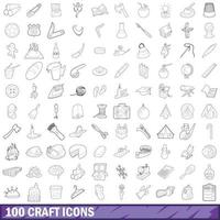 100 craft icons set, outline style vector