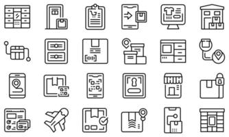 Self-service parcel delivery icons set outline vector. Automat locker vector