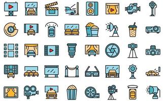 Drive-in cinema icons set vector flat