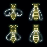 Wasp icons set vector neon