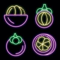 Mangosteen icons set vector neon