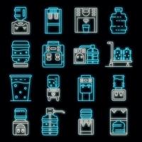 Cooler water icons set vector neon