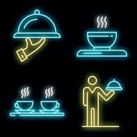 Waiter icons set vector neon