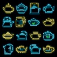 Teapot icon set vector neon