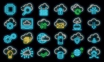 Cloud technology icons set vector neon