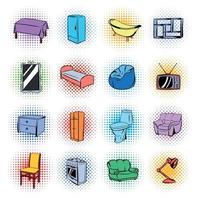 Furniture comics icons set vector