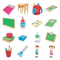 Back to school icons set, cartoon style vector