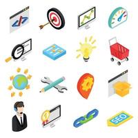 Seo isometric 3d icons set vector