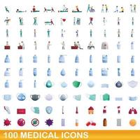 100 iconos médicos, estilo de dibujos animados vector