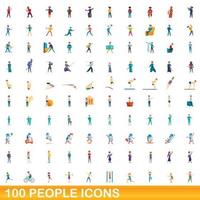 100 people icons set, cartoon style vector