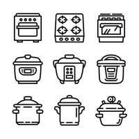 Cooker icon set, outline style vector