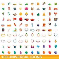 100 universal icons set, cartoon style vector