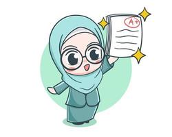 Cute female muslim teacher cartoon character vector