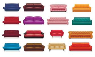 Sofa icon set, realistic style vector